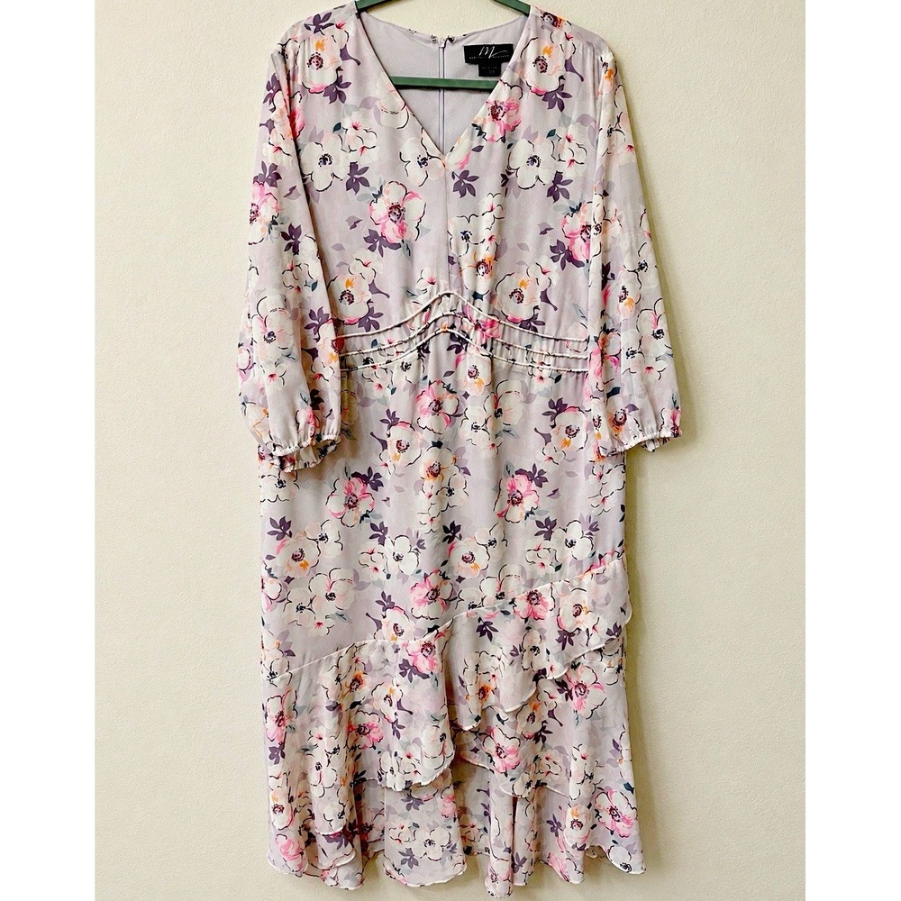 Midnight Velvet Womens 18W Floral Chiffon Dress V-Neck Ruffle High Low Midi 2X